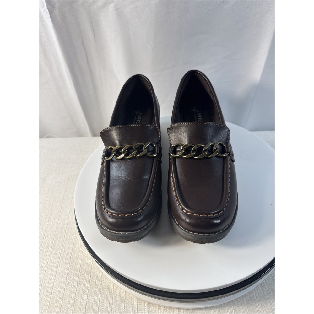 Women Eastland Nora Shoes Sz 9 W Brown Slides Loafers Chain Heel
